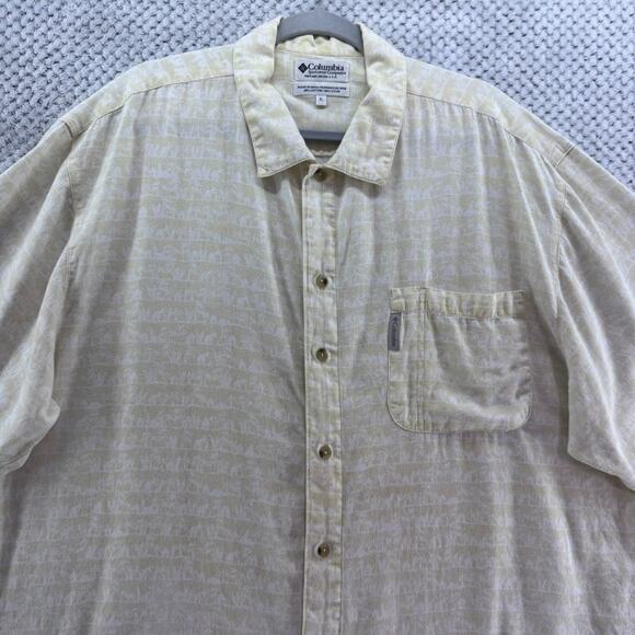 Columbia Shirt Mens XL Yellow Cotton Surfboard Print Button Front Short Sleeve - Picture 3 of 12